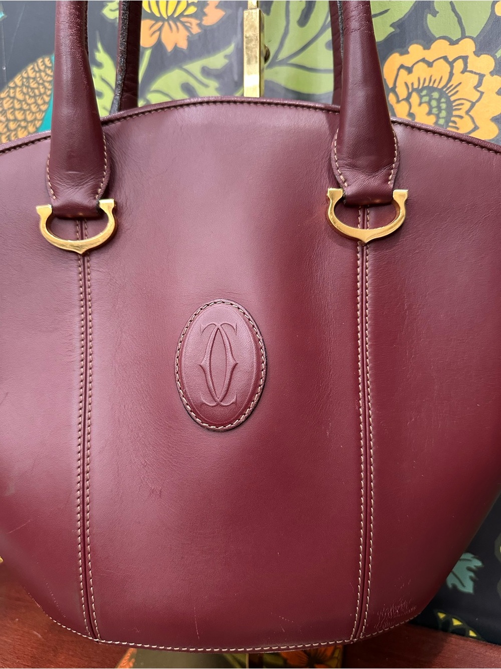 Vintage Cartier Must de Cartier Bordeaux Leather Tote / Burgundy Shoulder Bag - Picture 6 of 11